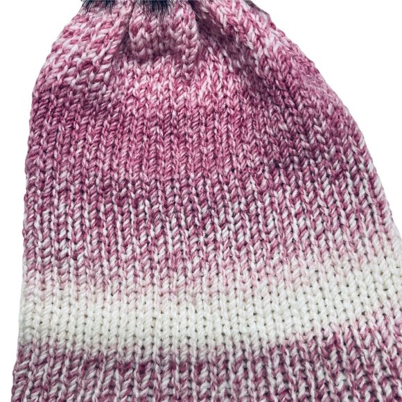 Handmade pom hat rose pink knit slouchy removable faux fur pompom adult winter - Picture 7 of 12
